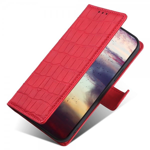 iPhone 14 Plus Etui Krokodillemønster Rød