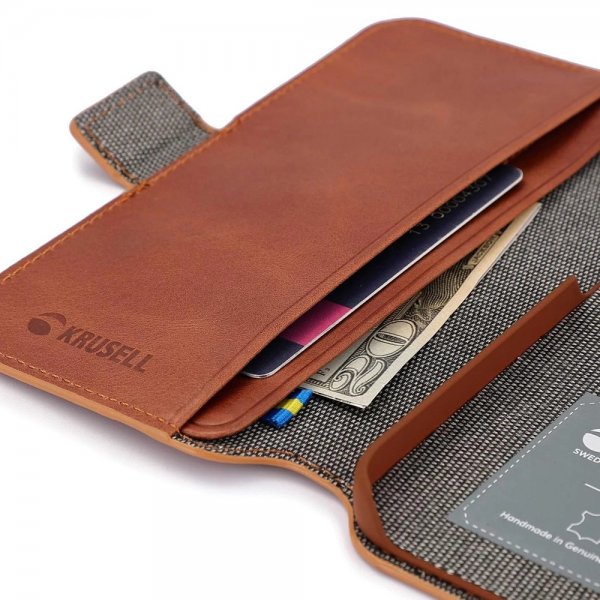 Krusell iPhone 14 Plus Etui Leather PhoneWallet Cognac