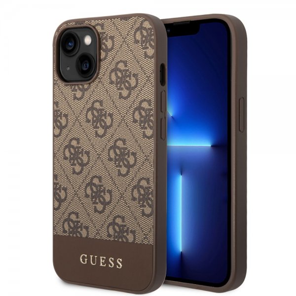 Guess iPhone 14 Plus Deksel Bottom Stripe Metal Logo Brun