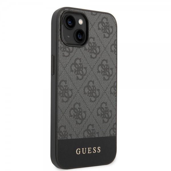 Guess iPhone 14 Plus Deksel Bottom Stripe Metal Logo Grå