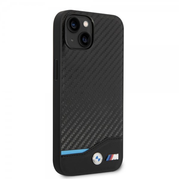 BMW iPhone 14 Plus Deksel Carbon Effect Printed Logo Svart