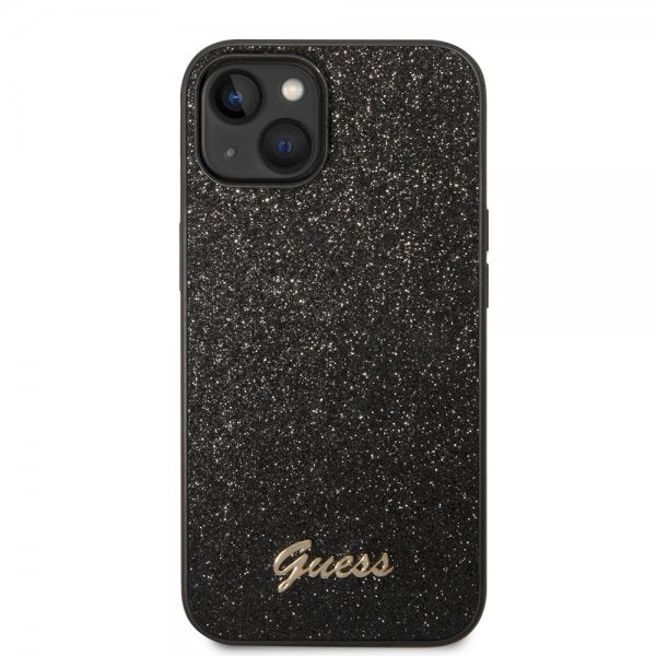 Guess iPhone 14 Plus Deksel Glitter Flakes Metal Logo Svart