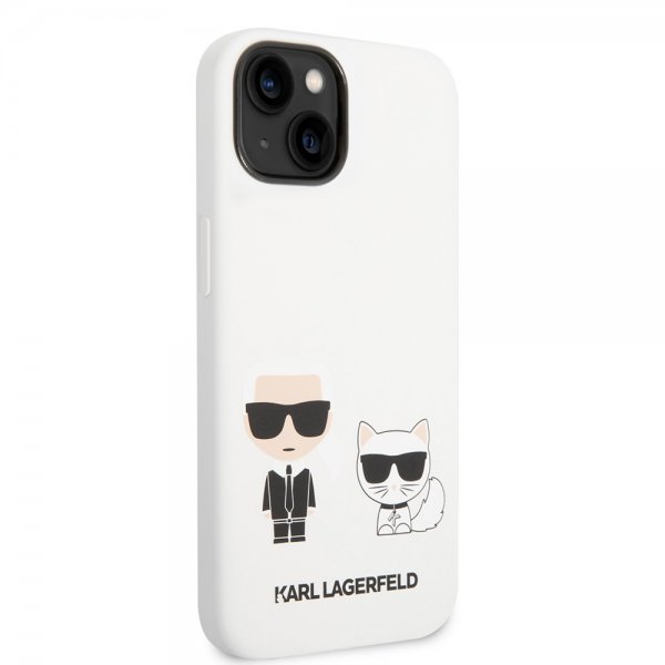 Karl Lagerfeld iPhone 14 Plus Deksel Liquid Silicone Karl & Choupette Hvit