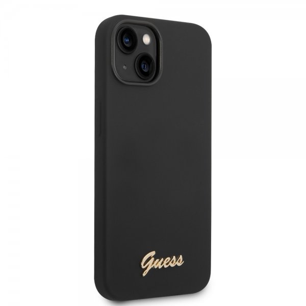 Guess iPhone 14 Plus Deksel Liquid Silicone Metal Logo Svart