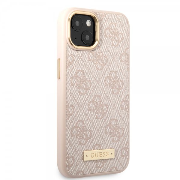 Guess iPhone 14 Plus Deksel Metal Plate Logo MagSafe Rosa