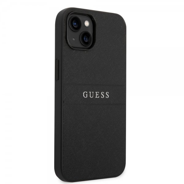 Guess iPhone 14 Plus Deksel Saffiano Metal Logo Stripes Svart