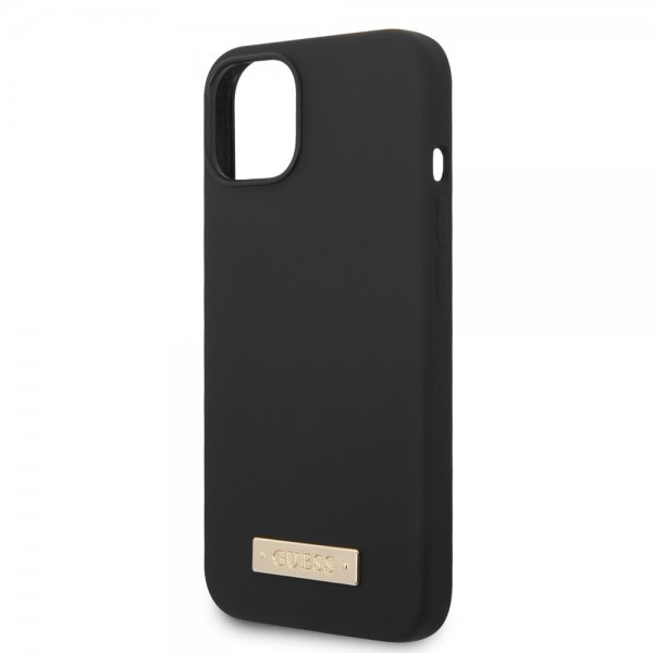 Guess iPhone 14 Plus Deksel Silicone Metal Plate MagSafe Svart