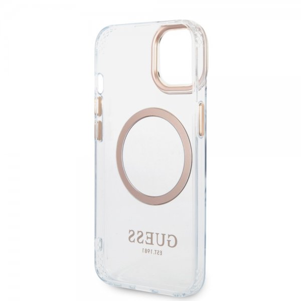 Guess iPhone 14 Plus Deksel Transparent MagSafe Gull Transparent