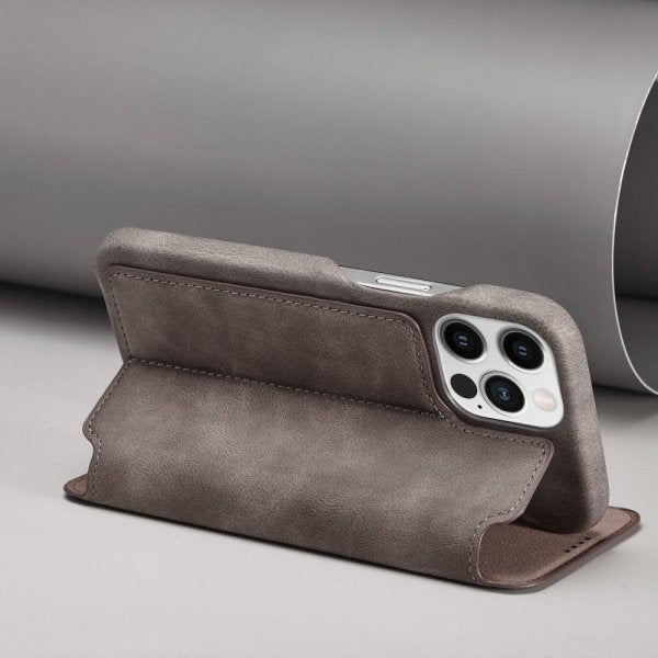 Lc.Imeeke iPhone 14 Pro Etui Flip Mørkebrun