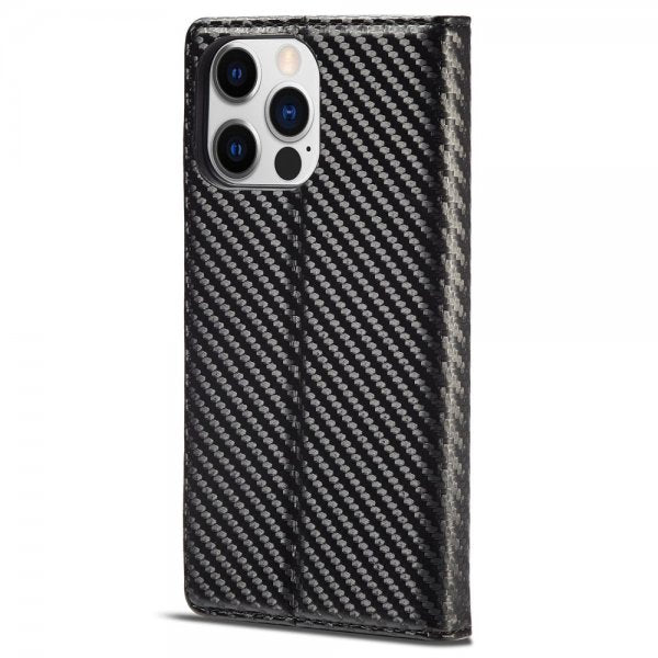 Lc.Imeeke iPhone 14 Pro Max Etui Karbonfibertekstur Rød Stripe Vertical