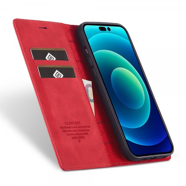 Lc.Imeeke iPhone 14 Pro Max Etui med Kortlomme flipp Rød