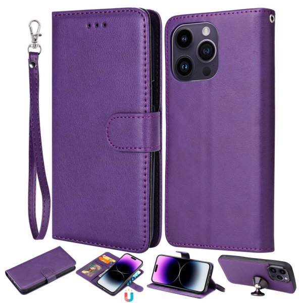 iPhone 14 Pro Max Etui Avtagbart Deksel KT Leather Series-3 Lilla