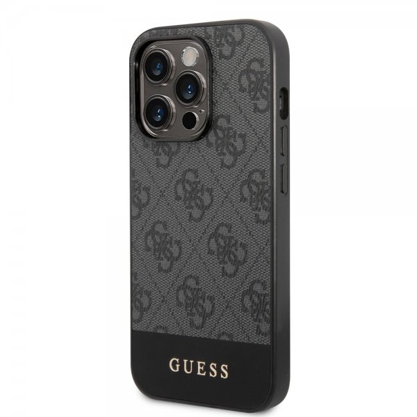 Guess iPhone 14 Pro Max Deksel Bottom Stripe Metal Logo Grå