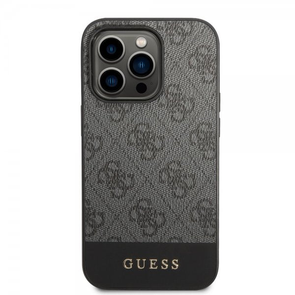 Guess iPhone 14 Pro Max Deksel Bottom Stripe Metal Logo Grå