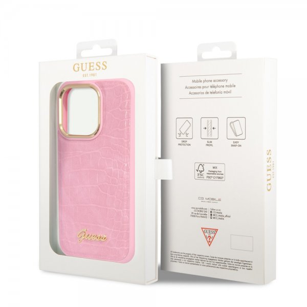 Guess iPhone 14 Pro Max Deksel Croco Rosa