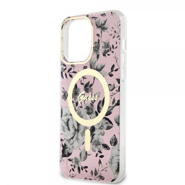 Guess iPhone 14 Pro Max Deksel Flower MagSafe Rosa