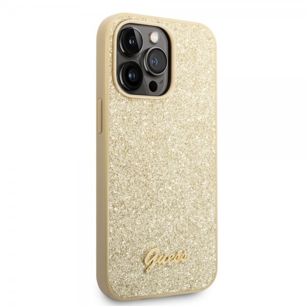 Guess iPhone 14 Pro Max Deksel Glitter Flakes Metal Logo Gull