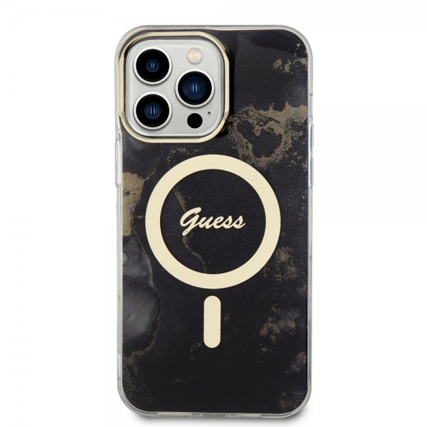 Guess iPhone 14 Pro Max Deksel Golden Marble MagSafe Svart