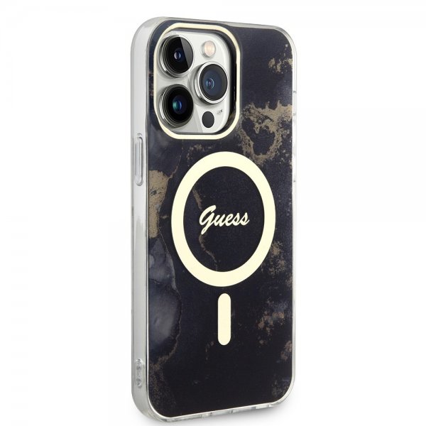 Guess iPhone 14 Pro Max Deksel Golden Marble MagSafe Svart