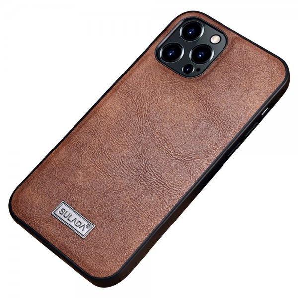 Sulada iPhone 14 Pro Max Deksel Skinntekstur Brun