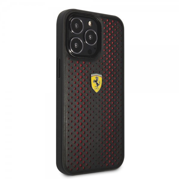 Ferrari iPhone 14 Pro Max Deksel Logo Perforert Rød