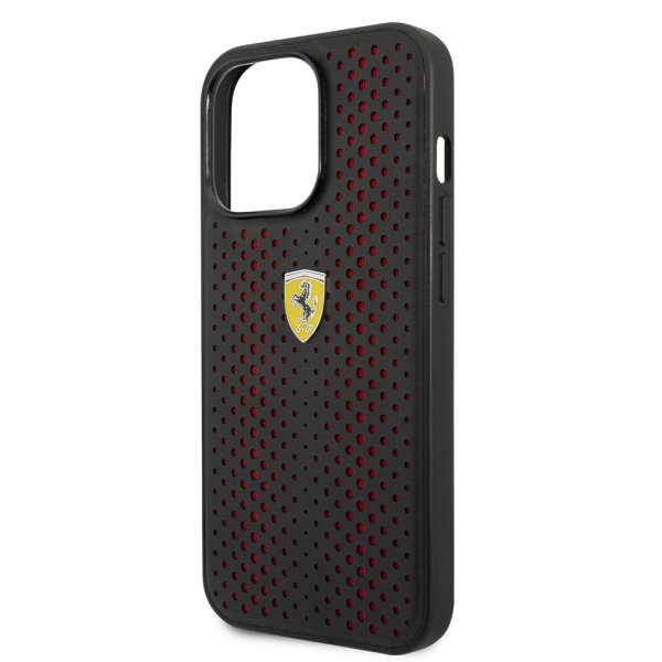 Ferrari iPhone 14 Pro Max Deksel Logo Perforert Rød