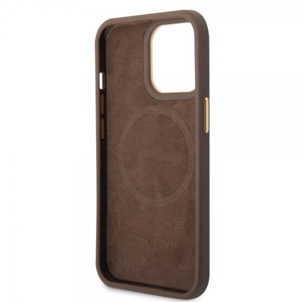 Guess iPhone 14 Pro Max Deksel Metal Plate Logo MagSafe Brun