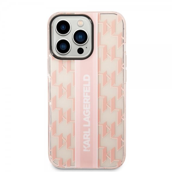 Karl Lagerfeld iPhone 14 Pro Max Deksel Monogram Vertical Stripe Rosa
