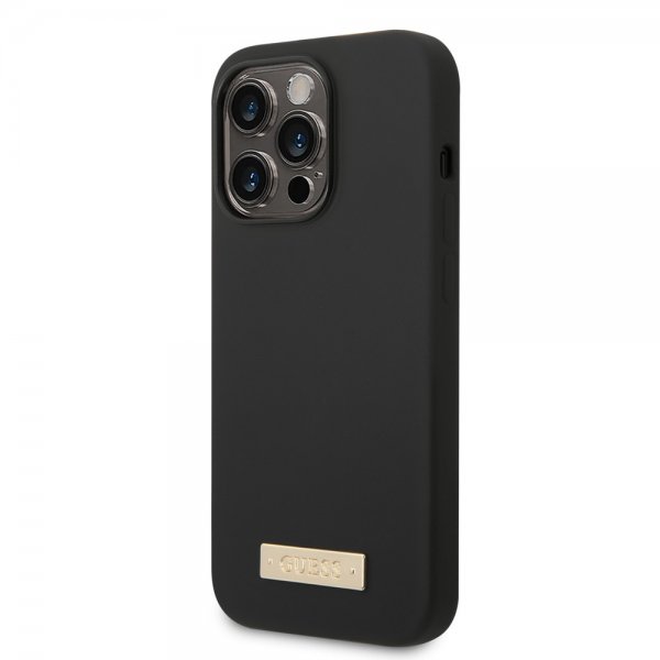 Guess iPhone 14 Pro Max Deksel Silicone Metal Plate MagSafe Svart