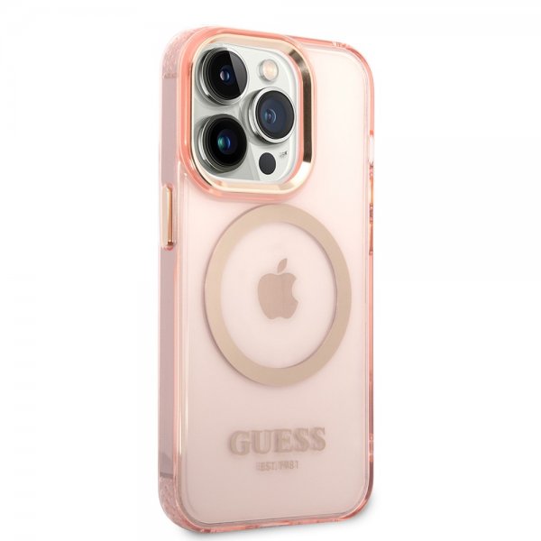 Guess iPhone 14 Pro Max Deksel Translucent MagSafe Rosa