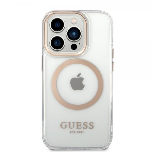 Guess iPhone 14 Pro Max Deksel Transparent MagSafe Gull Transparent