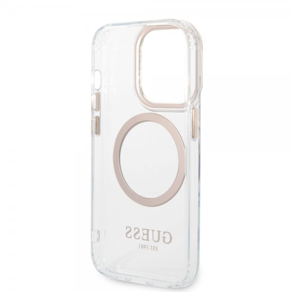 Guess iPhone 14 Pro Max Deksel Transparent MagSafe Gull Transparent