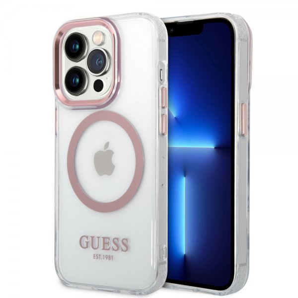 Guess iPhone 14 Pro Max Deksel Transparent MagSafe Rosa Transparent
