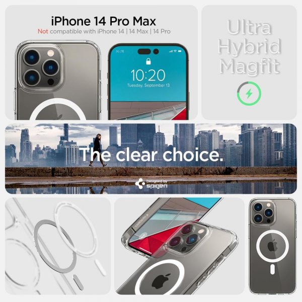 Spigen iPhone 14 Pro Max Deksel Ultra Hybrid MagFit Hvit