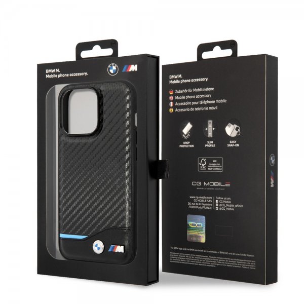 BMW iPhone 14 Pro Deksel Carbon Effect Printed Logo Svart