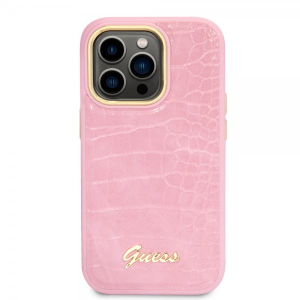 Guess iPhone 14 Pro Deksel Croco Rosa