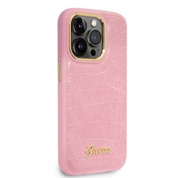 Guess iPhone 14 Pro Deksel Croco Rosa