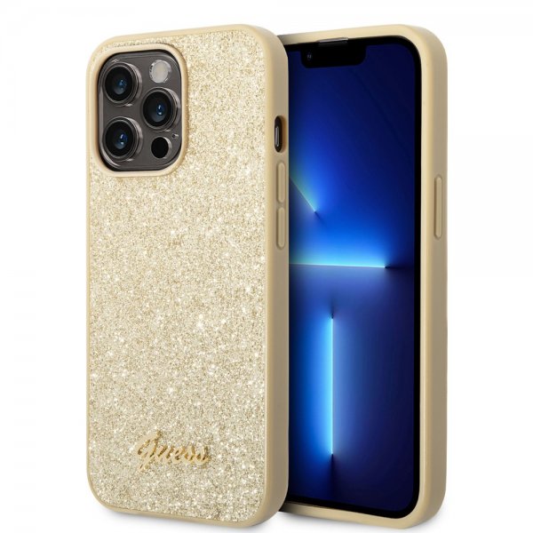 Guess iPhone 14 Pro Deksel Glitter Flakes Metal Logo Gull