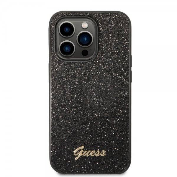 Guess iPhone 14 Pro Deksel Glitter Flakes Metal Logo Svart