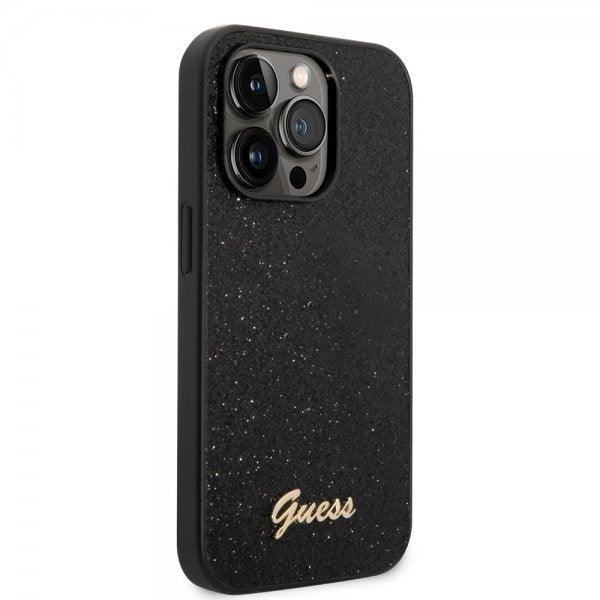 Guess iPhone 14 Pro Deksel Glitter Flakes Metal Logo Svart