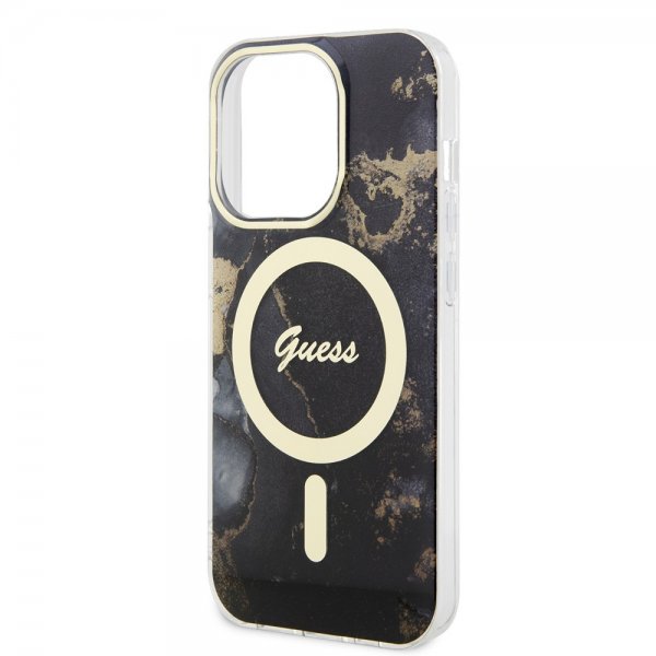 Guess iPhone 14 Pro Deksel Golden Marble MagSafe Svart