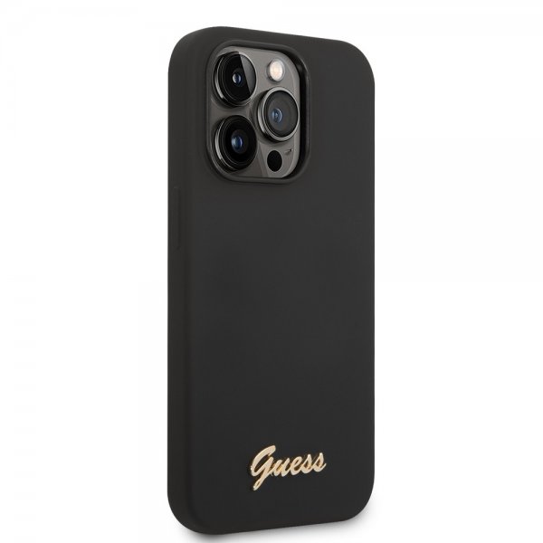 Guess iPhone 14 Pro Deksel Liquid Silicone Metal Logo Svart