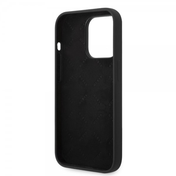 Guess iPhone 14 Pro Deksel Liquid Silicone Metal Logo Svart