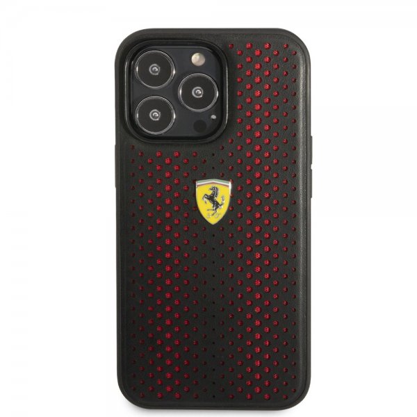 Ferrari iPhone 14 Pro Deksel Logo Perforert Rød