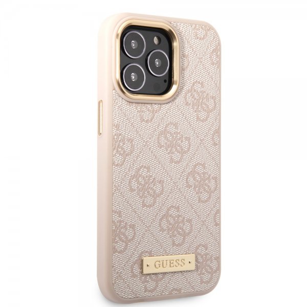 Guess iPhone 14 Pro Deksel Metal Plate Logo MagSafe Rosa