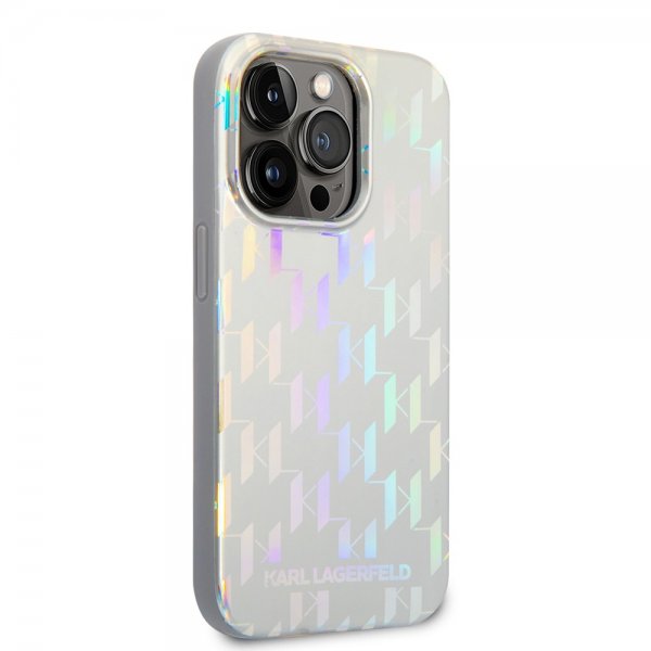 Karl Lagerfeld iPhone 14 Pro Deksel Monogram Iridescent Sølv