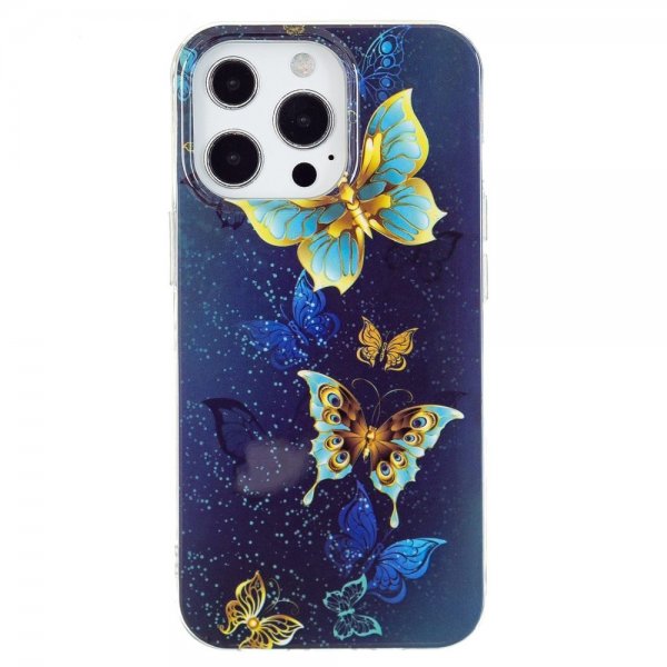 iPhone 14 Pro Deksel Motiv Guldiga Sommerfugler