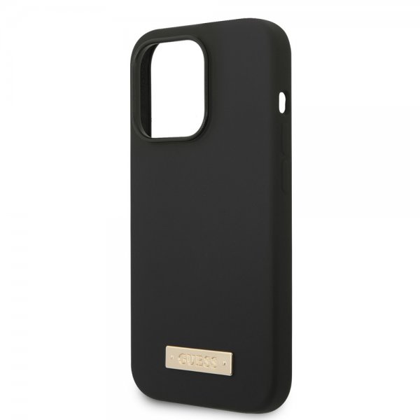 Guess iPhone 14 Pro Deksel Silicone Metal Plate MagSafe Svart