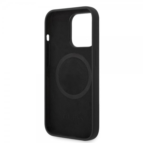 Guess iPhone 14 Pro Deksel Silicone Metal Plate MagSafe Svart