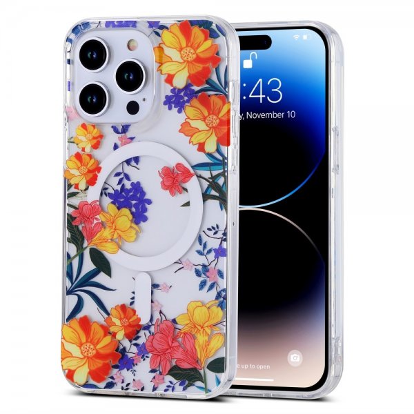 iPhone 14 Pro Deksel Spring Series MagSafe Røda Blomster